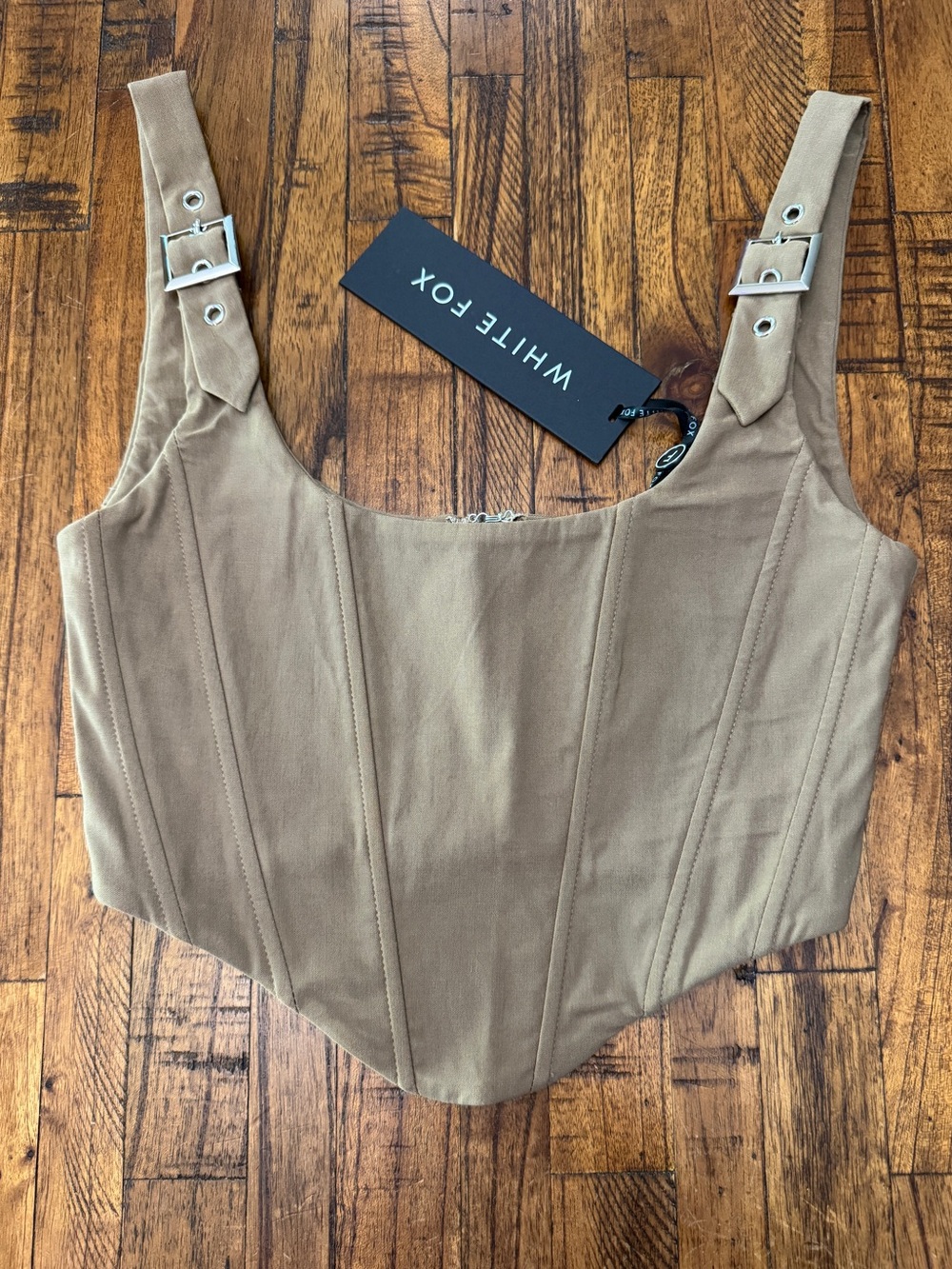 NWT White Fox Women’s Tan Corset Crop Top with Buckle Straps Size XSMALL